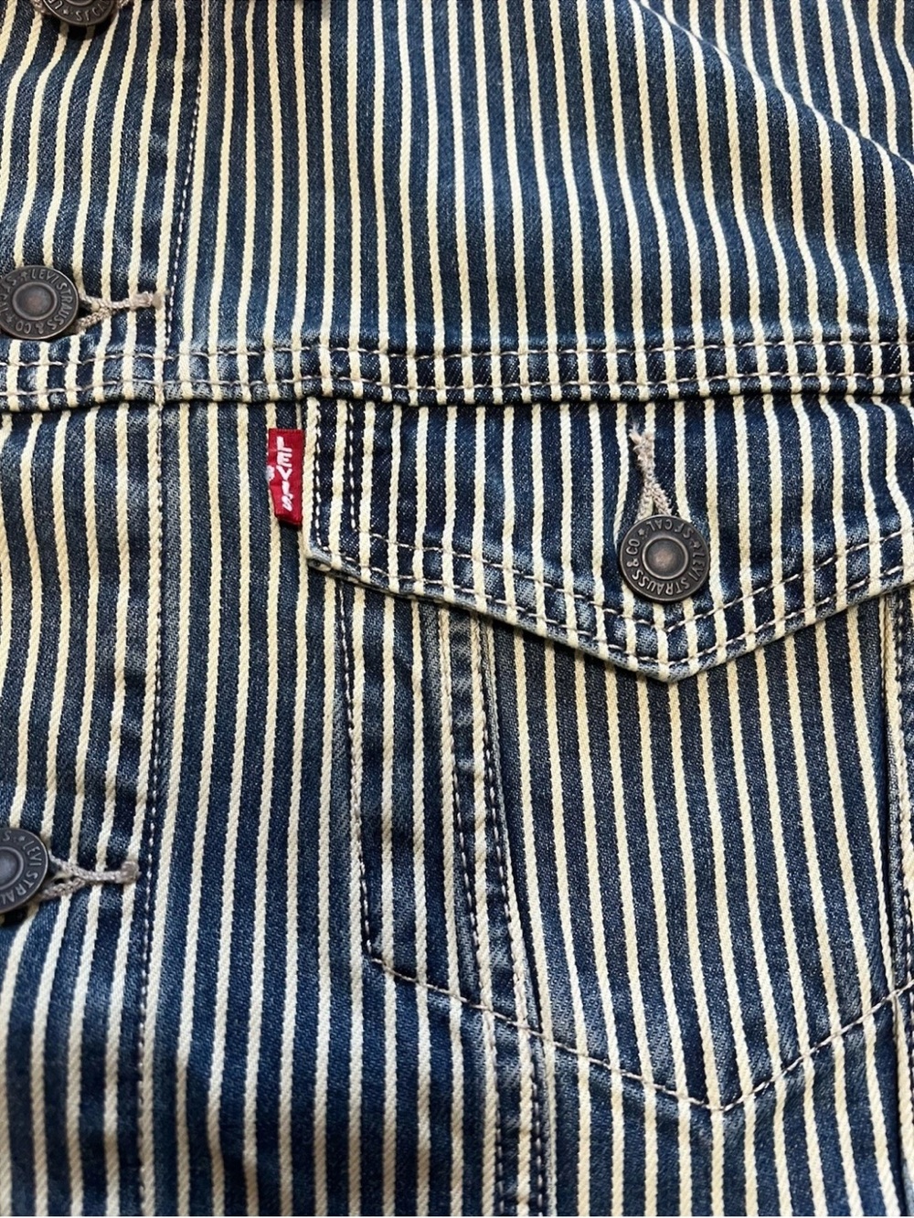 Levi’s Premium Relaxed Fit S Trucker Jacket A5782‑0077 Railroad Stripe NWT - Picture 3 of 12